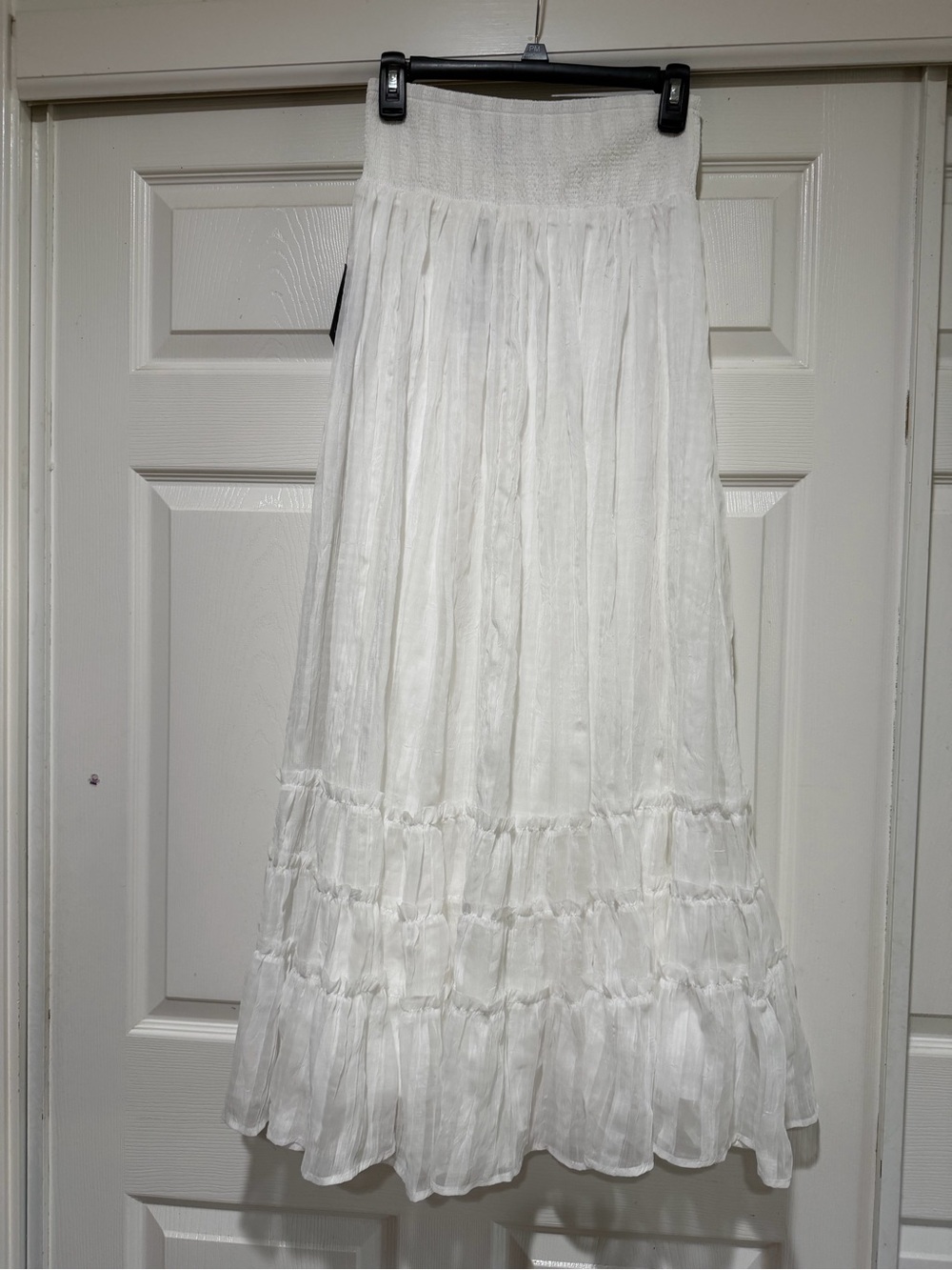 NWT Lulus Sunny Baby White Smocked Tiered High-Waisted Midi Skirt Size Small - Picture 8 of 13